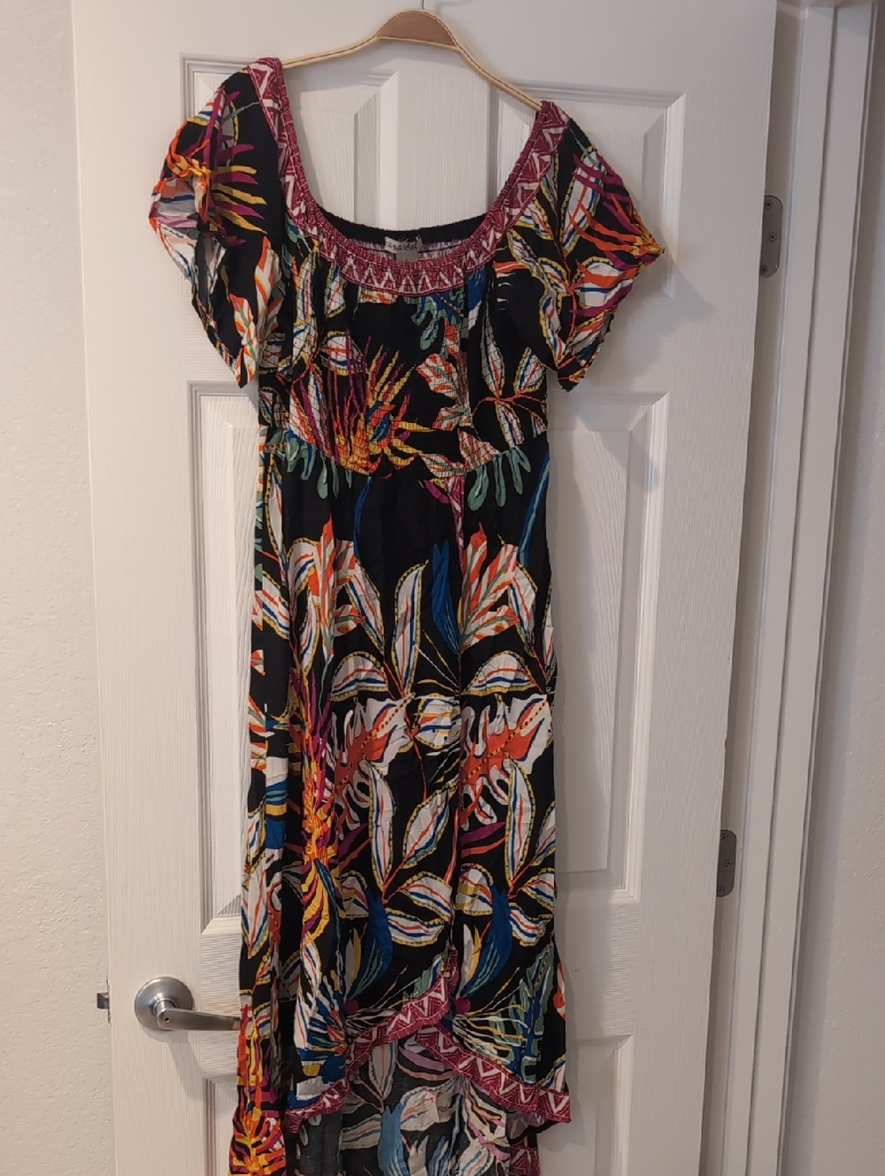 Black Maxi Dress with Multicolor Tropical Leaf Print NWOT